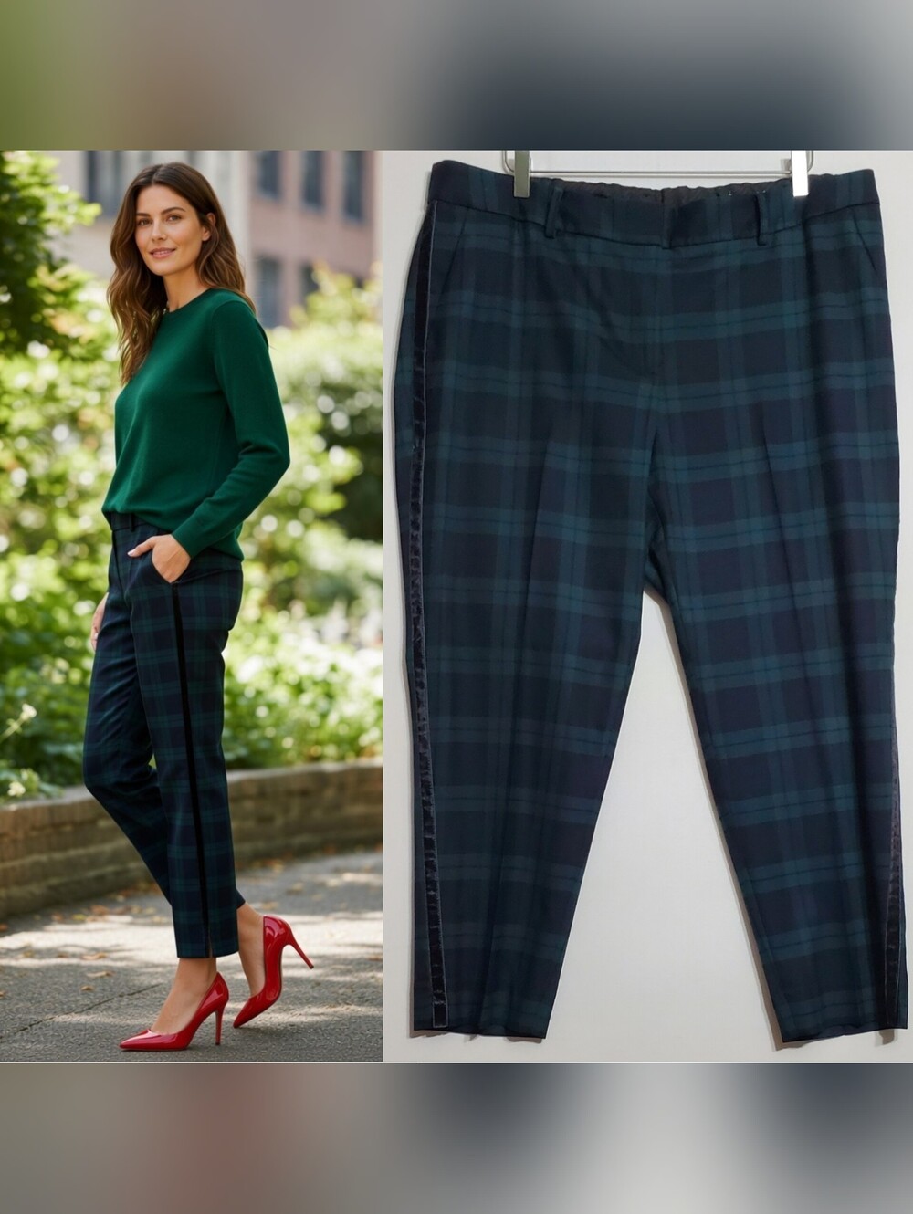 New Talbots 18WP wool Hampshire ankle pants plaid green straight classic holiday